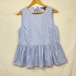 NWT Express Peplum Top Tie Back Chambray Sleeveless Medium Blue